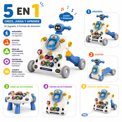 Andadera 5 en 1 Activity Walker con Luces, Sonidos y Scooter