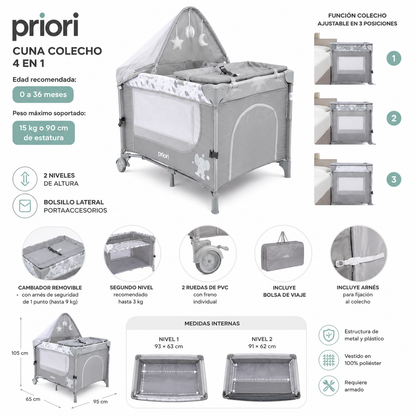 Combo Cuna Colecho Madison Priori + Colchoneta Premium 60 × 90 × 10 cm