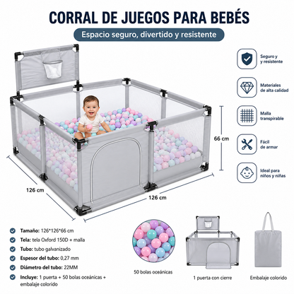 Corral de Juegos para Bebé 126 × 126 cm con 50 Bolas 566-4