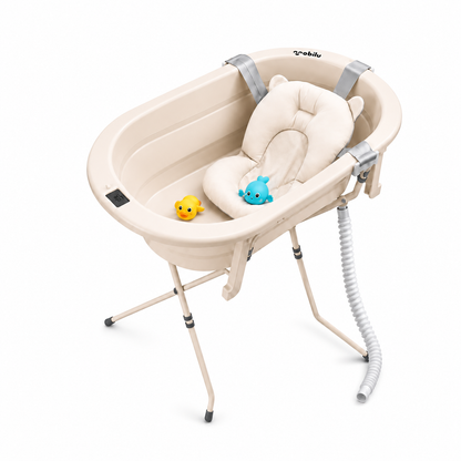 Bañera Plegable con Soporte y Manguera Desague| Termómetro Digital y Cojín para Bebé