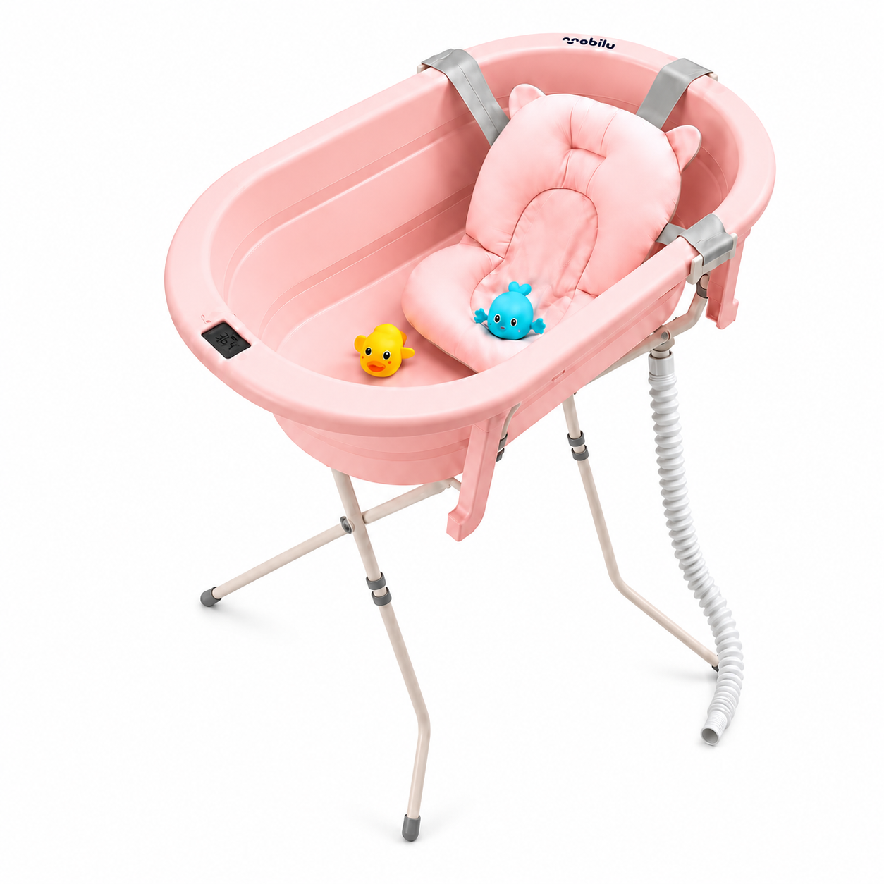 Bañera Plegable con Soporte y Manguera Desague| Termómetro Digital y Cojín para Bebé