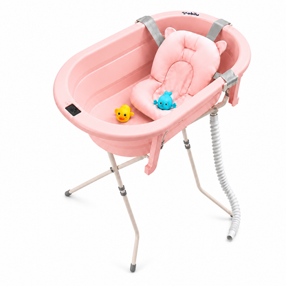 Bañera Plegable con Soporte y Manguera Desague| Termómetro Digital y Cojín para Bebé