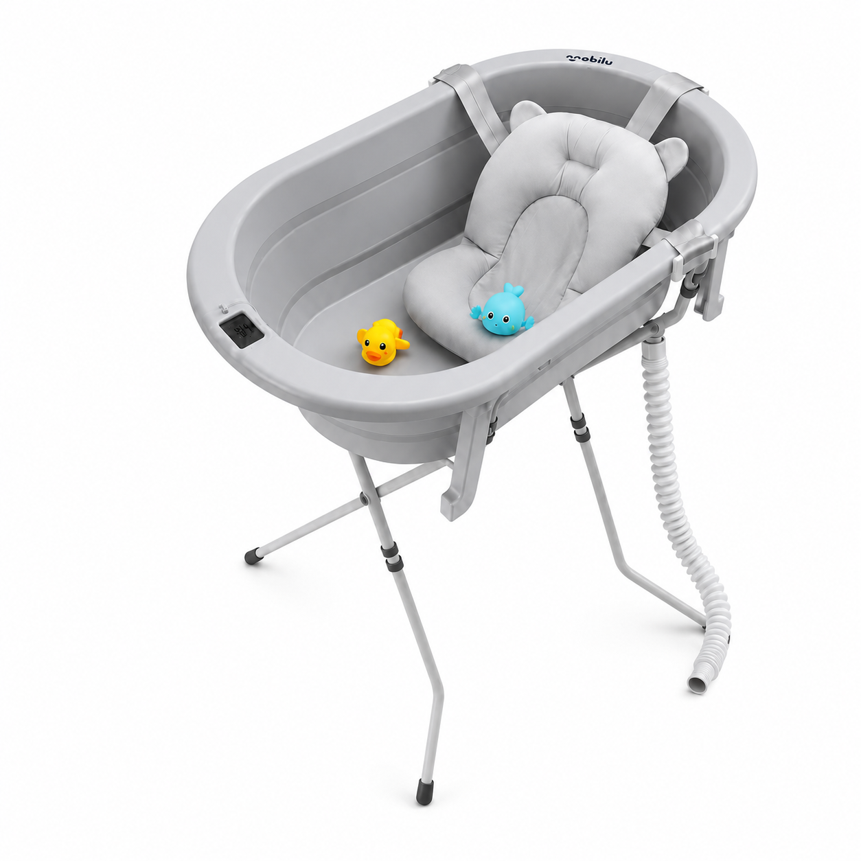 Bañera Plegable con Soporte y Manguera Desague| Termómetro Digital y Cojín para Bebé