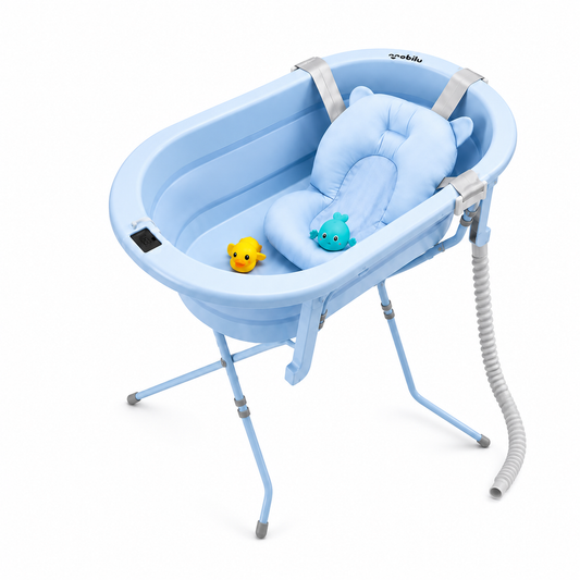 Bañera Plegable con Soporte y Manguera Desague| Termómetro Digital y Cojín para Bebé