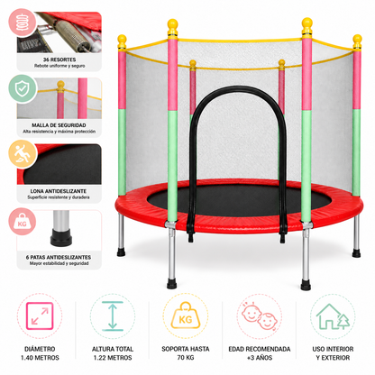 Trampolín Beincolin Infantil 1.40 m con Malla de Seguridad y 36 Resortes