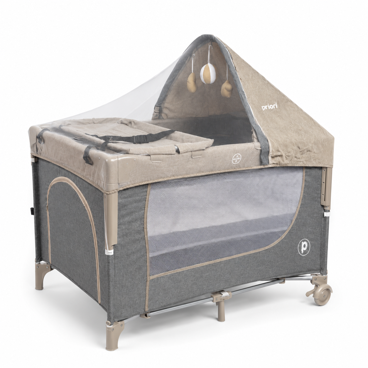 Cuna Corral Colecho Priori Madison  Plus Con Cambiador y Mosquitero Tela En Lino Premium