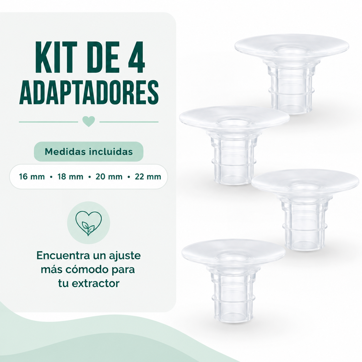Kit de 4 Adaptadores de Pezón para Extractor – 16, 18, 20 y 22 mm