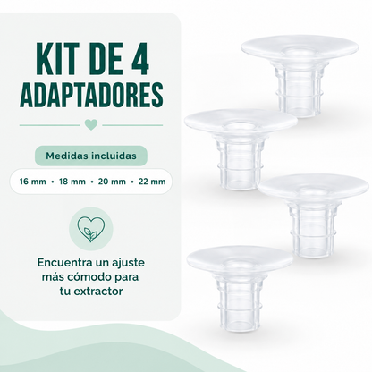 Kit de 4 Adaptadores de Pezón para Extractor – 16, 18, 20 y 22 mm