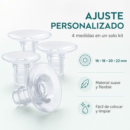 Kit de 4 Adaptadores de Pezón para Extractor – 16, 18, 20 y 22 mm