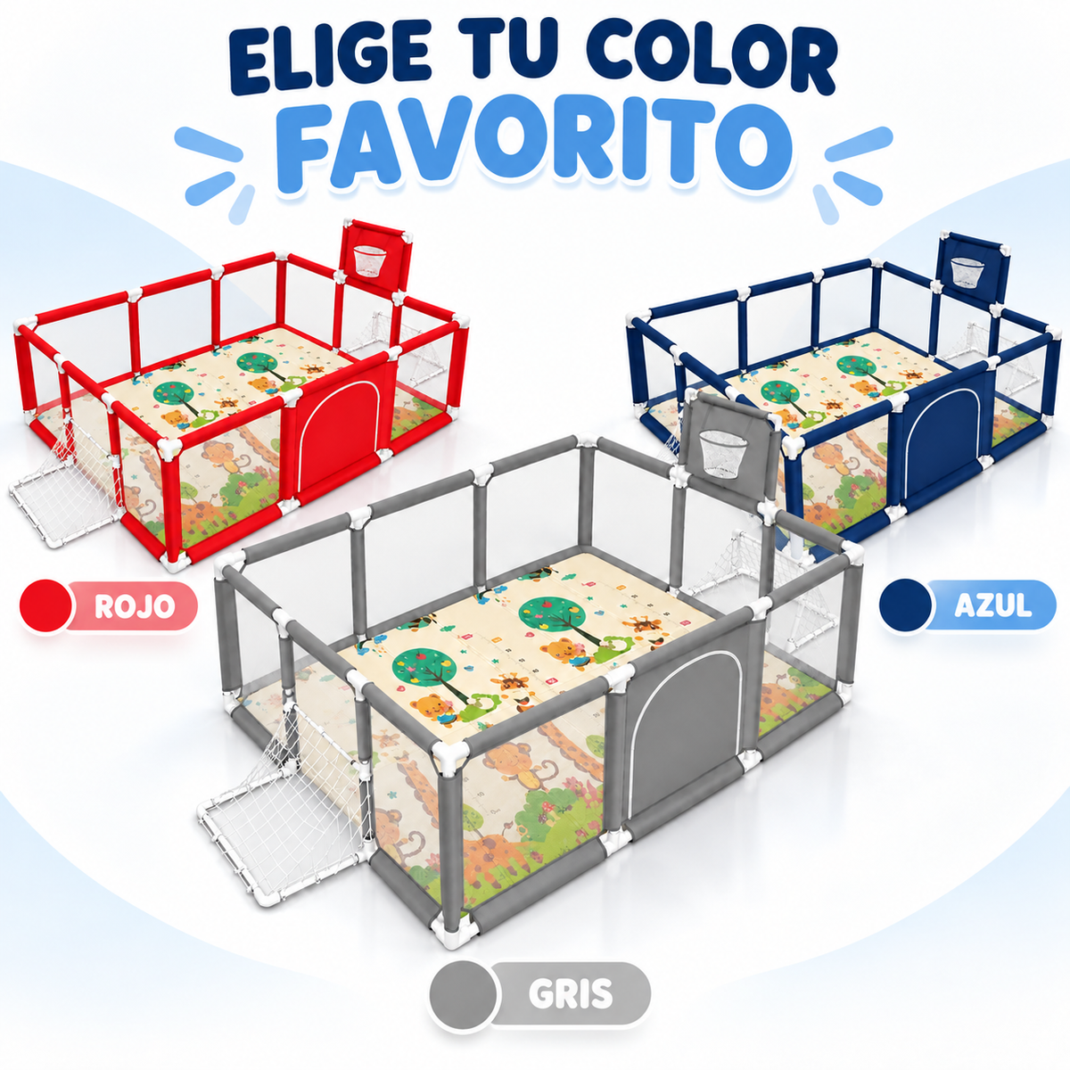 Corral de Juegos Premium 180x120 cm + Tapete Extra Grueso 1 cm + 30 Pelotas + Canasta