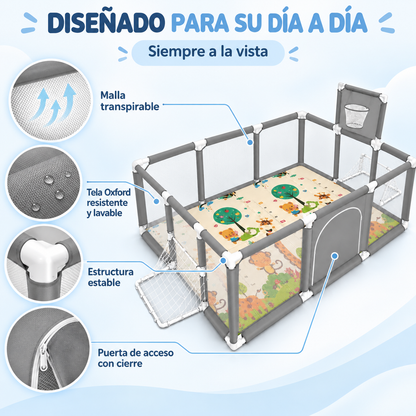Corral de Juegos Premium 180x120 cm + Tapete Extra Grueso 1 cm + 30 Pelotas + Canasta
