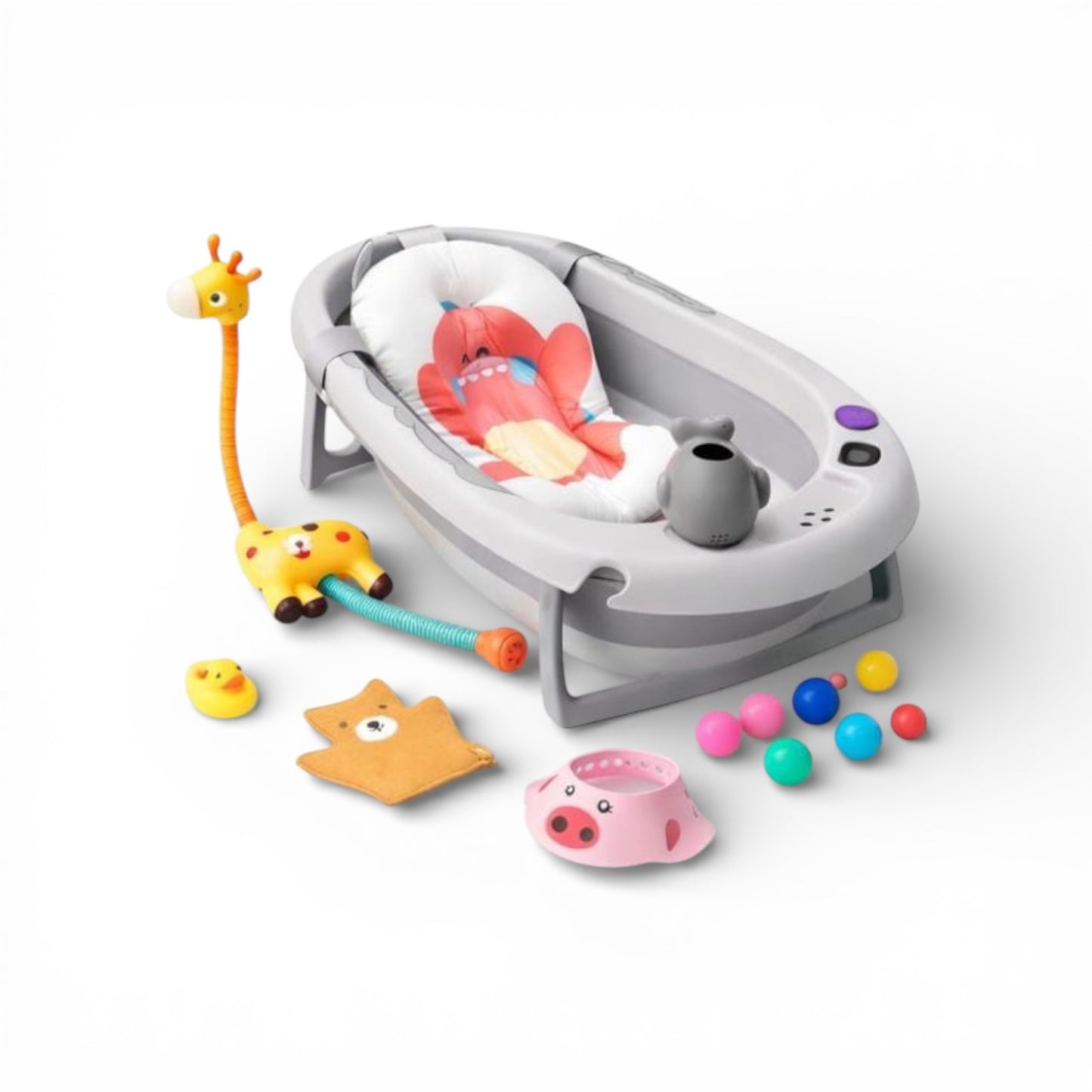 Combo Bañera Plegable Ballena Con Termómetro + Ducha Eléctrica y Accesorios