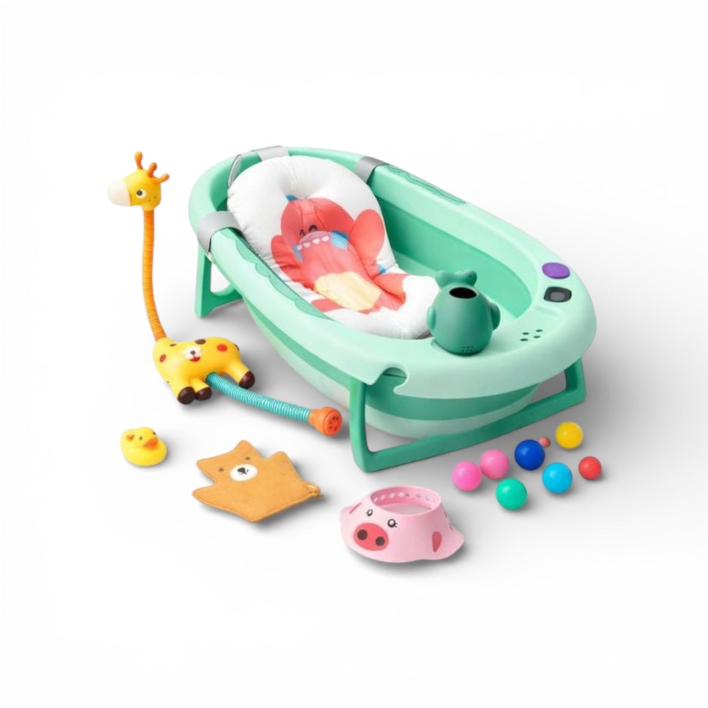 Combo Bañera Plegable Ballena Con Termómetro + Ducha Eléctrica y Accesorios
