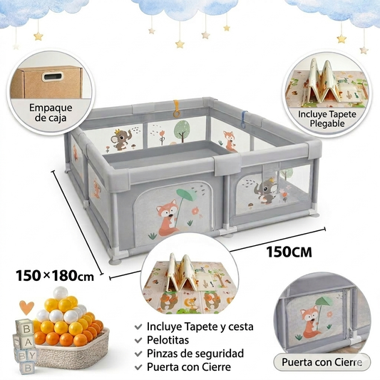 Corral de Juegos con Tapete y 30 Pelotas - Extra Grande 180x150 cm Play pen LJY1518