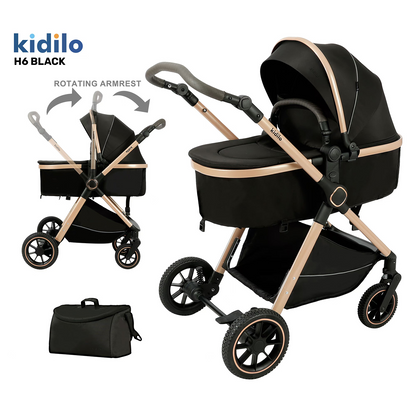 Coche Tipo Moisés Kidilo Con Mango Reversible y Doble Acolchado H6