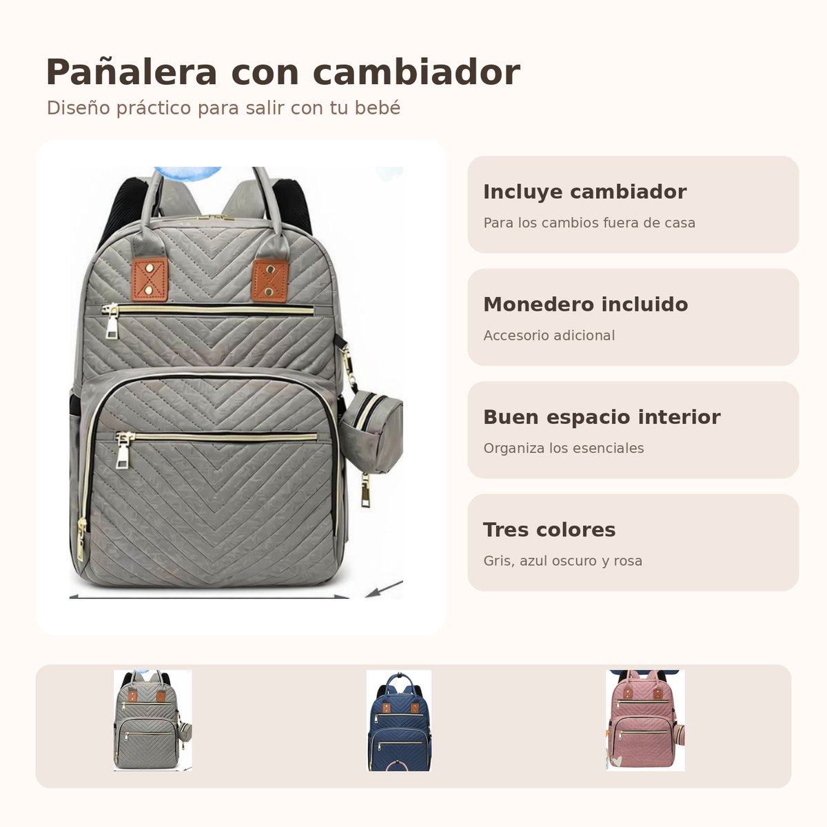 🎒 Pañalera Tipo Morral con Monedero y Cambiador 💕