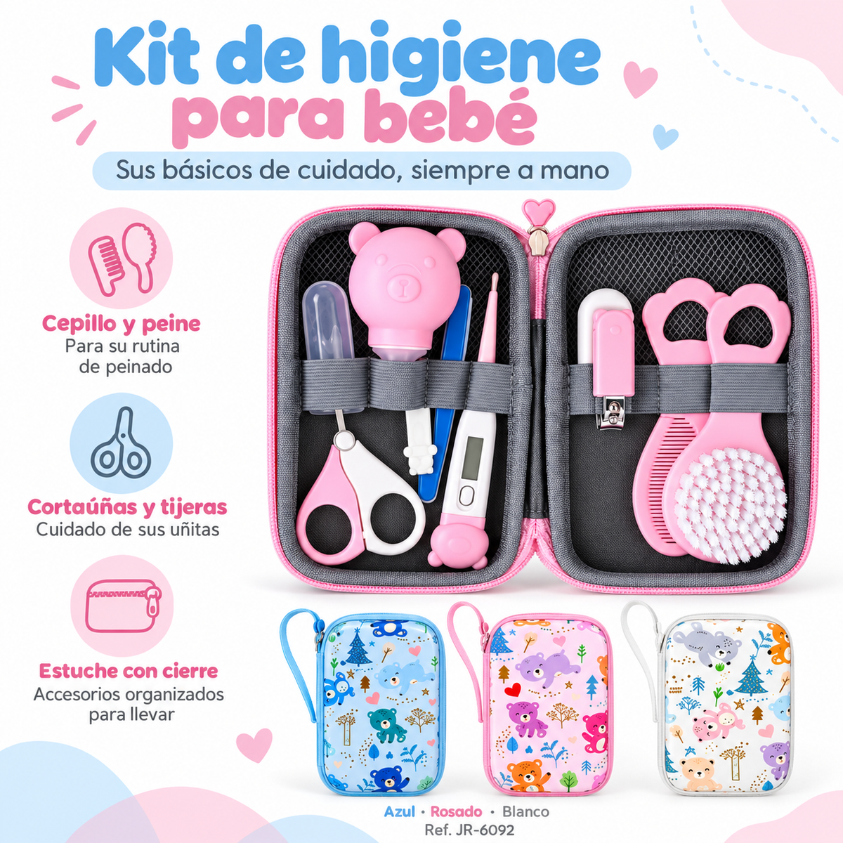 🧸 Kit de higiene para bebé de 8 piezas con estuche