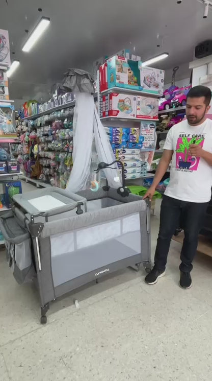 Corral Cuna Colecho Zafiro Deluxe Con Organizador, Móvil musical Electrico y Mecedoras