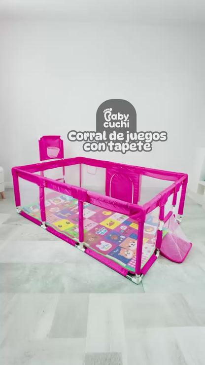 Corral de Juegos Multifuncional 180 x 120 Cancha + Pelotas Con Tapete Plegable 1 Cm
