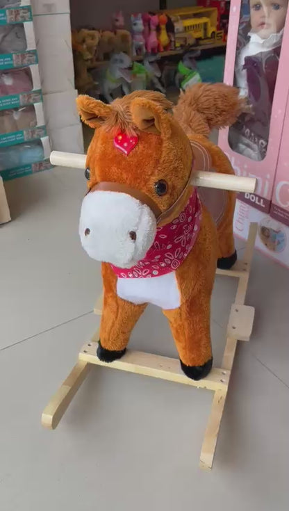 Caballo Mecedor De Peluche Con Base En Madera y Sonidos