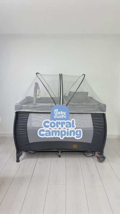 Cuna Corral Campin cuchi Luxury En Lino Con Cambiador, Mecedoras y Pañalera
