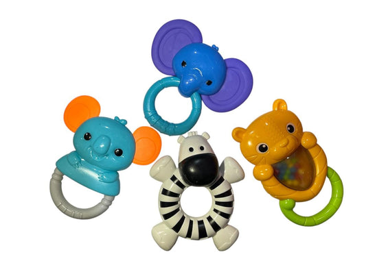 🐘 Sonajeros y Mordedores de Animales - Set de 4